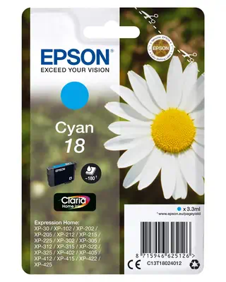 Revendeur officiel EPSON 18 cartouche dencre cyan capacité standard 3.3ml