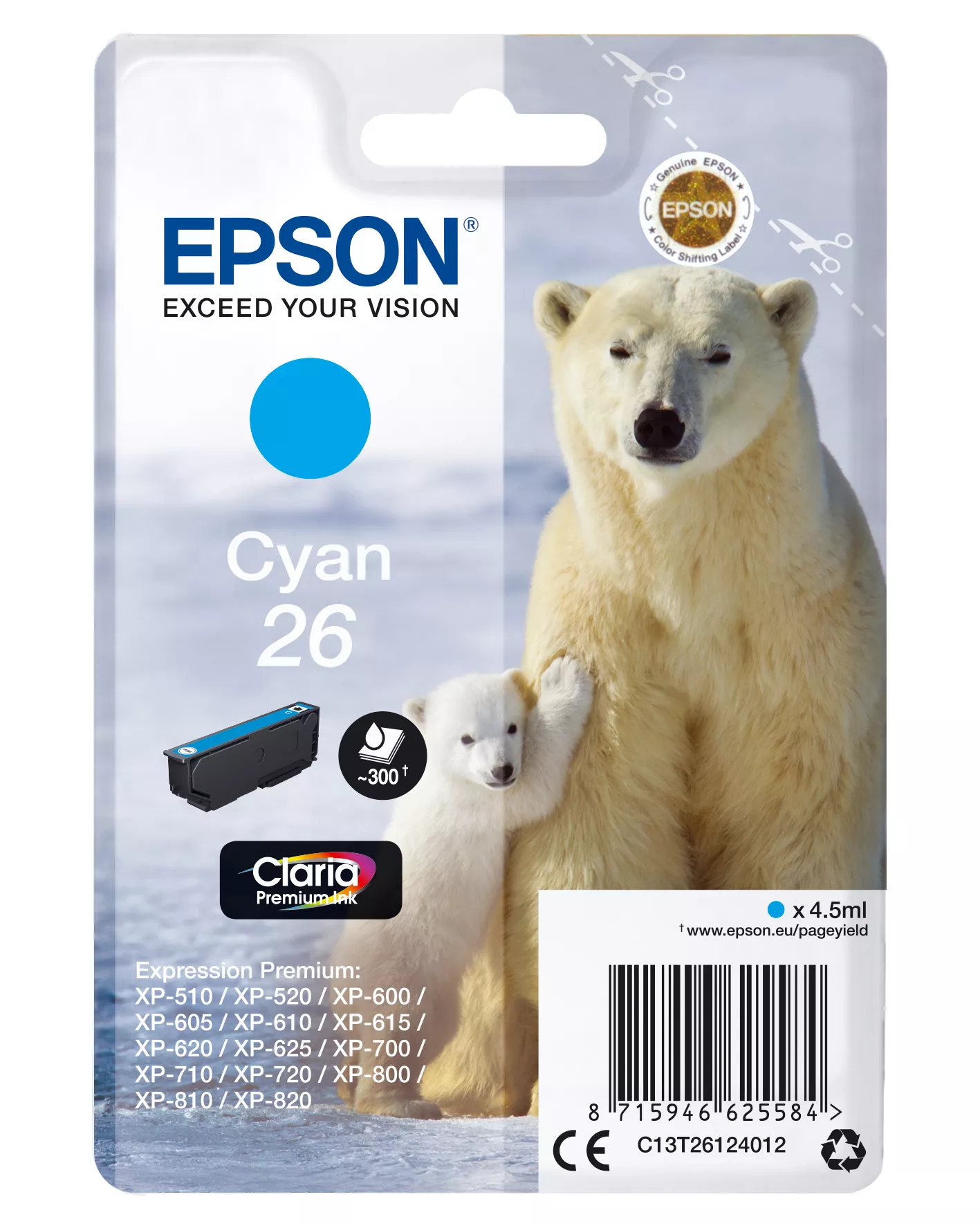 Achat EPSON 26 cartouche encre cyan capacité standard 4.5ml 300 sur hello RSE