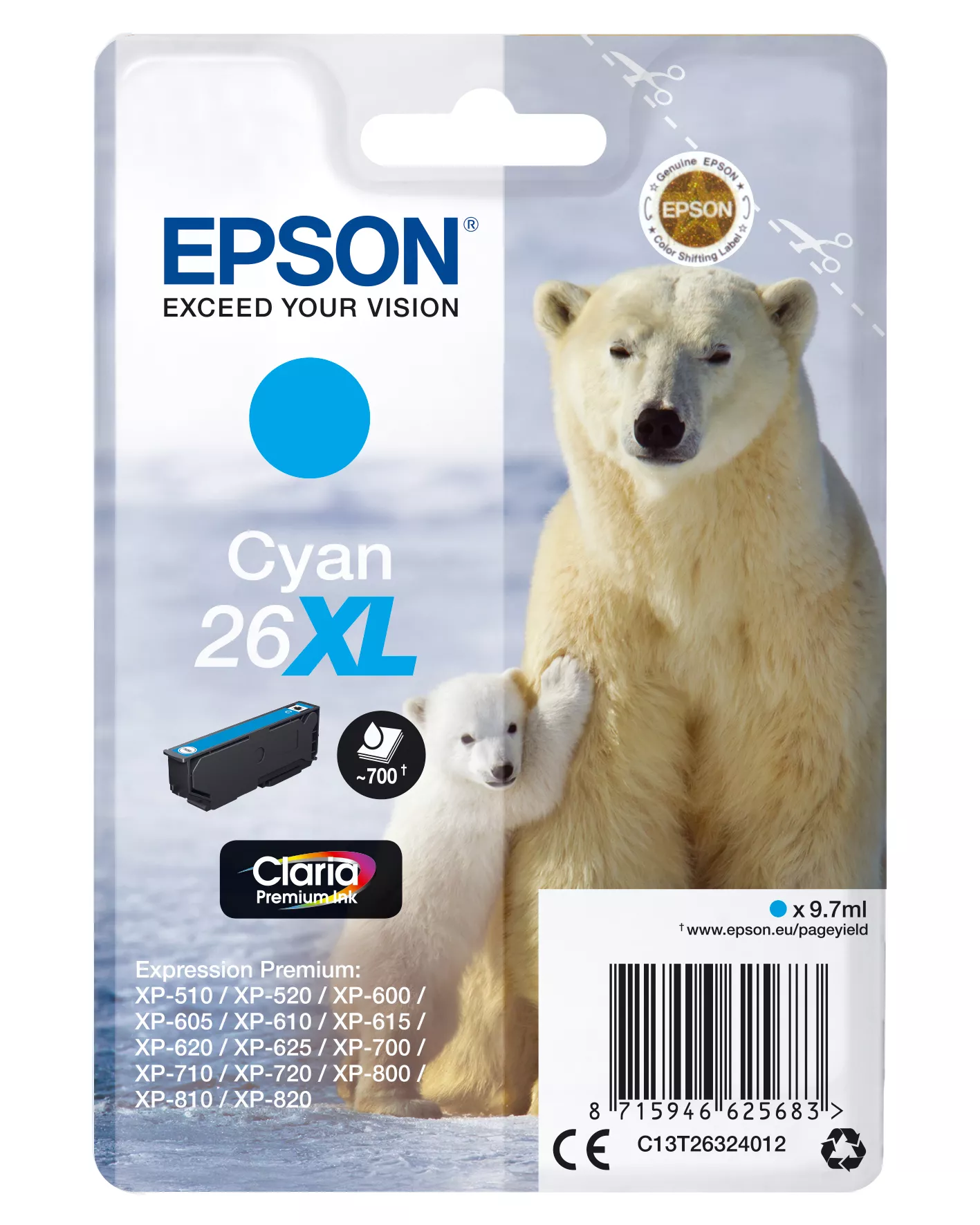 Achat EPSON 26XL cartouche dencre cyan haute capacité 9.7ml 700 au meilleur prix