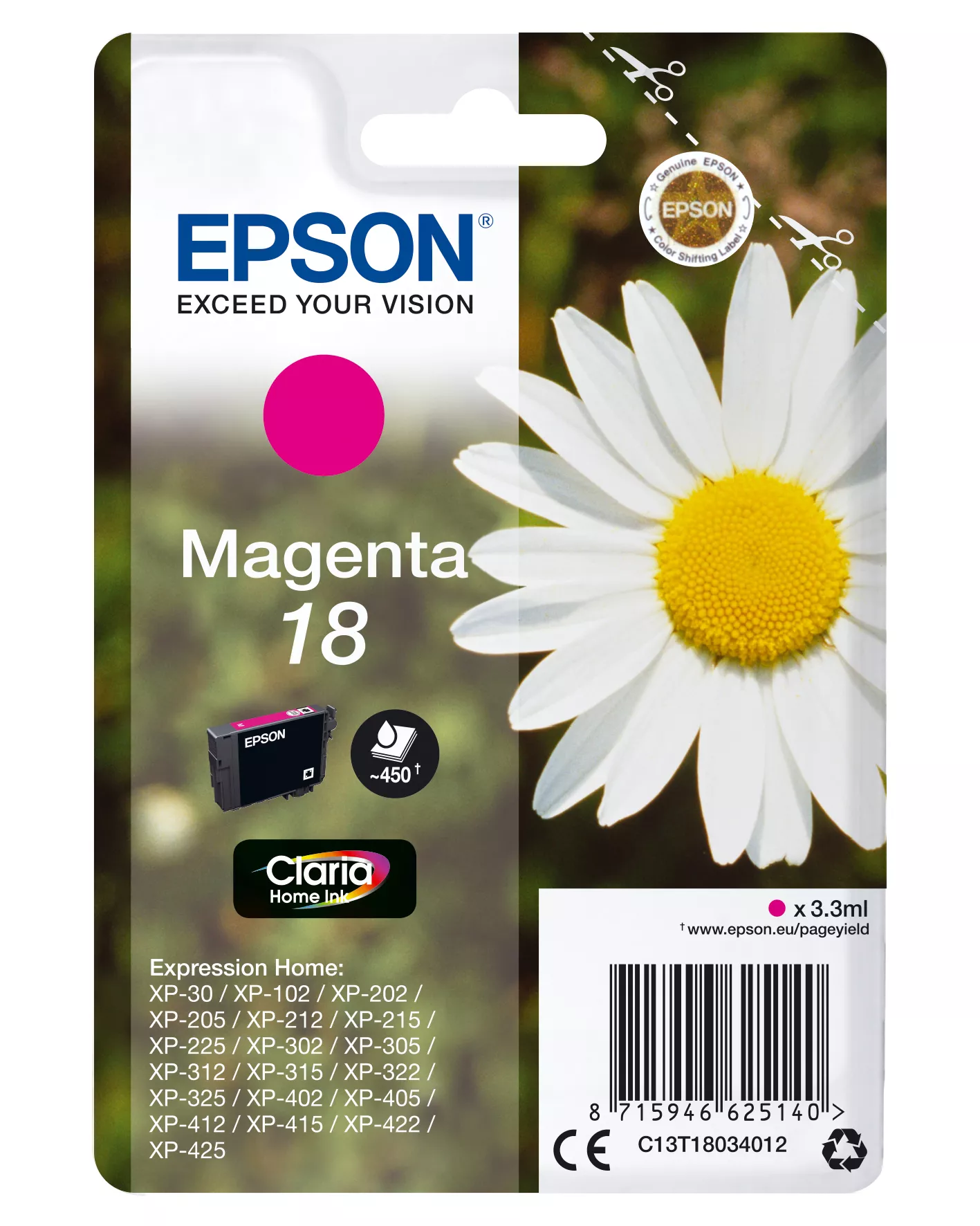 Revendeur officiel Cartouches d'encre EPSON 18 cartouche dencre magenta capacité standard 3.3ml