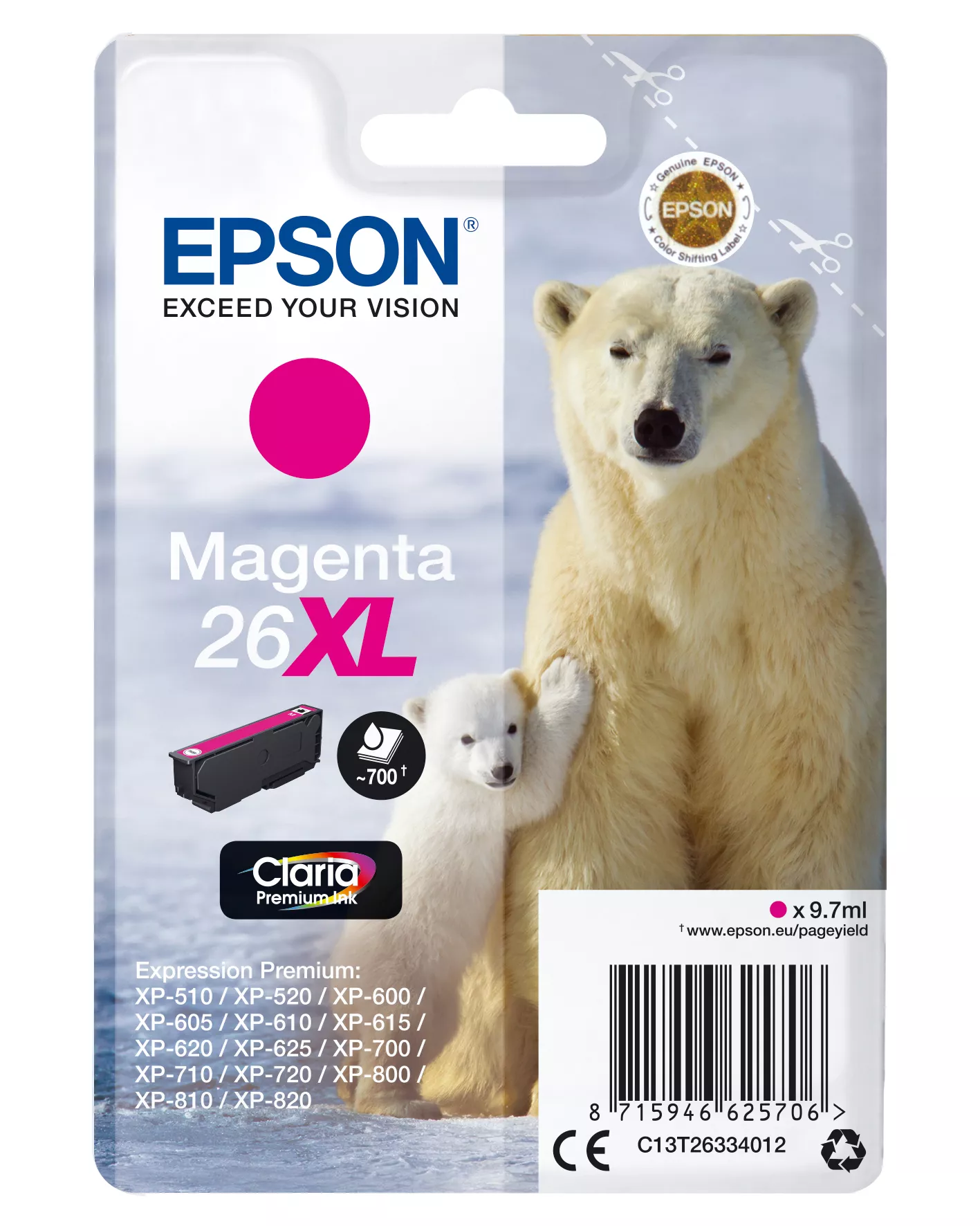 Achat EPSON 26XL cartouche dencre magenta haute capacité 9.7ml au meilleur prix