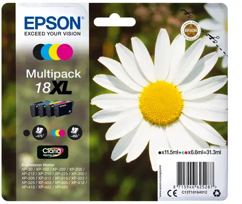 Multipack "Pâquerette" 18XL - Encre Claria Home N,C,M,J Epson - visuel 1 - hello RSE - Les encres Epson sont optimisées pour les imprimantes Epson