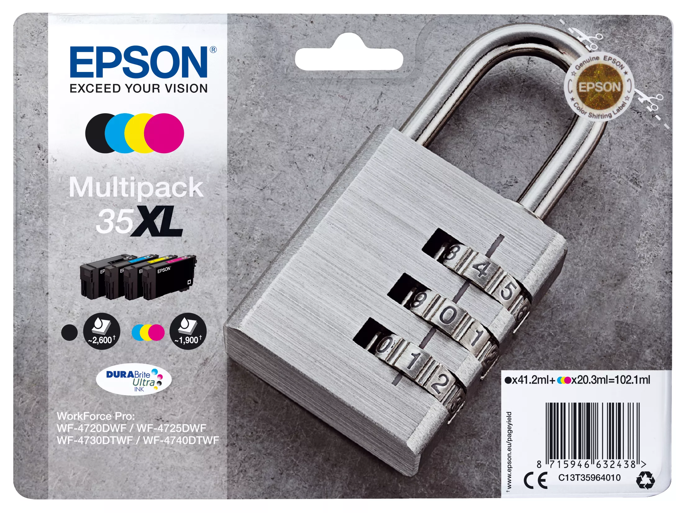 Revendeur officiel Cartouches d'encre Epson Padlock Multipack 4-colours 35XL DURABrite Ultra Ink