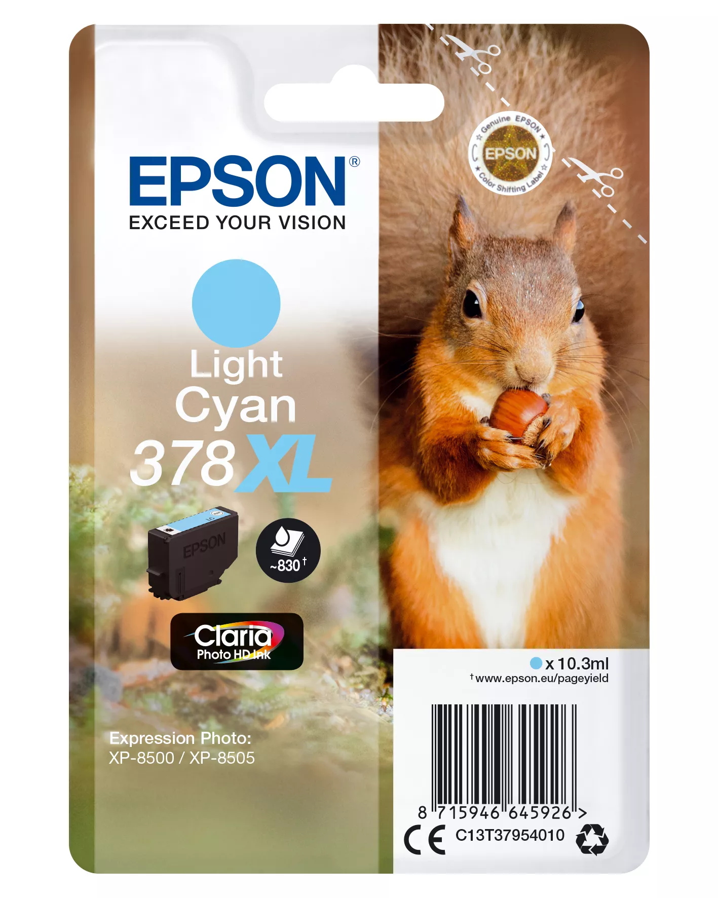 Achat Cartouches d'encre Epson Squirrel Singlepack Light Cyan 378XL Claria Photo HD