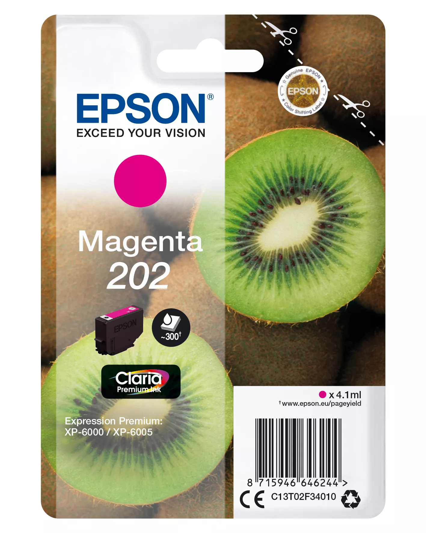 Achat Cartouches d'encre Epson Kiwi Singlepack Magenta 202 Claria Premium Ink