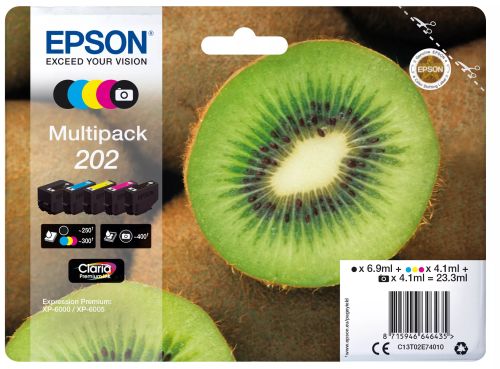Achat Cartouches d'encre EPSON 202 Mpack Ink Cartridge (PBK,BK,C,M,Y) (with