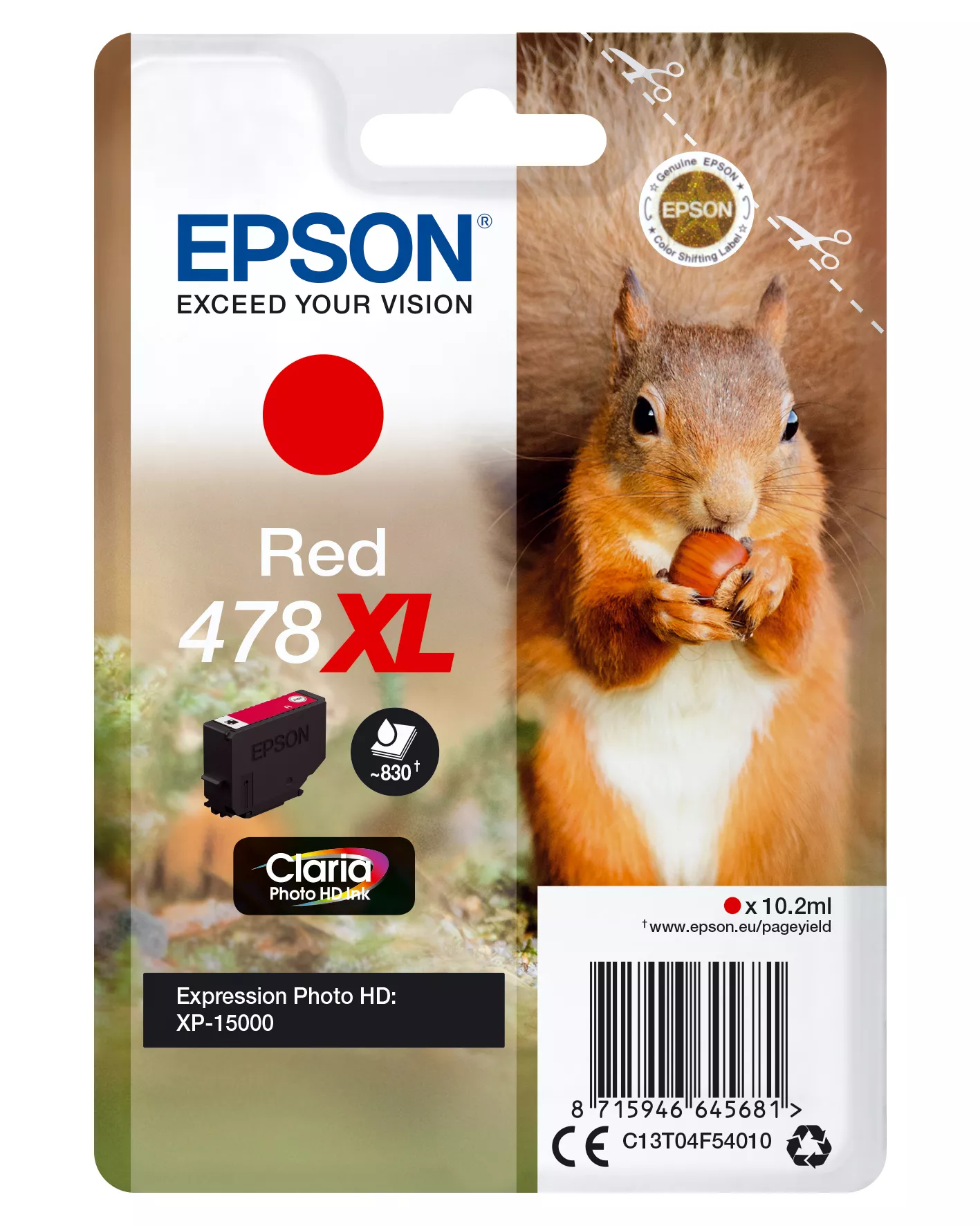 Achat Cartouches d'encre Epson Squirrel Singlepack Red 478XL Claria Photo HD Ink