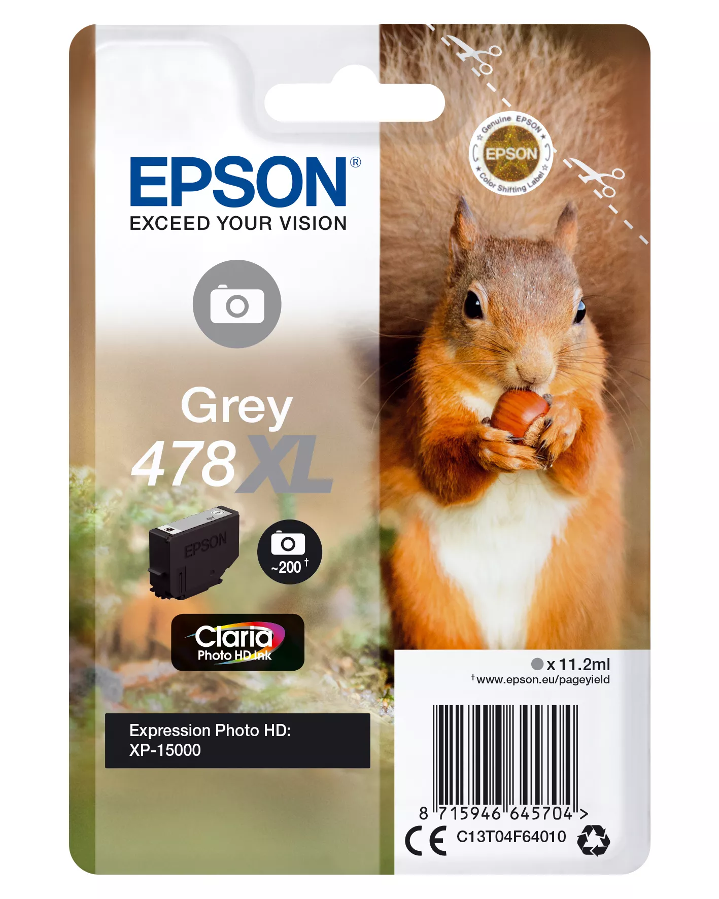 Achat Cartouches d'encre Epson Squirrel Singlepack Grey 478XL Claria Photo HD Ink