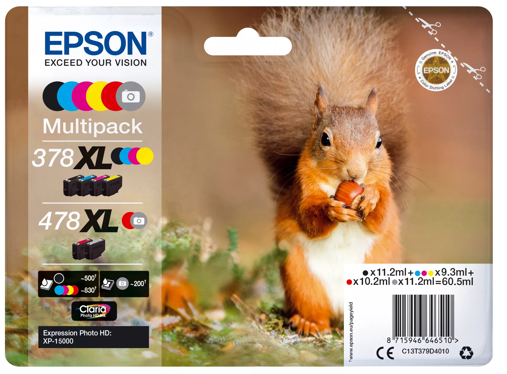 Revendeur officiel EPSON Multipack 6 colours 378XL/478XL Squirrel incl. R/G