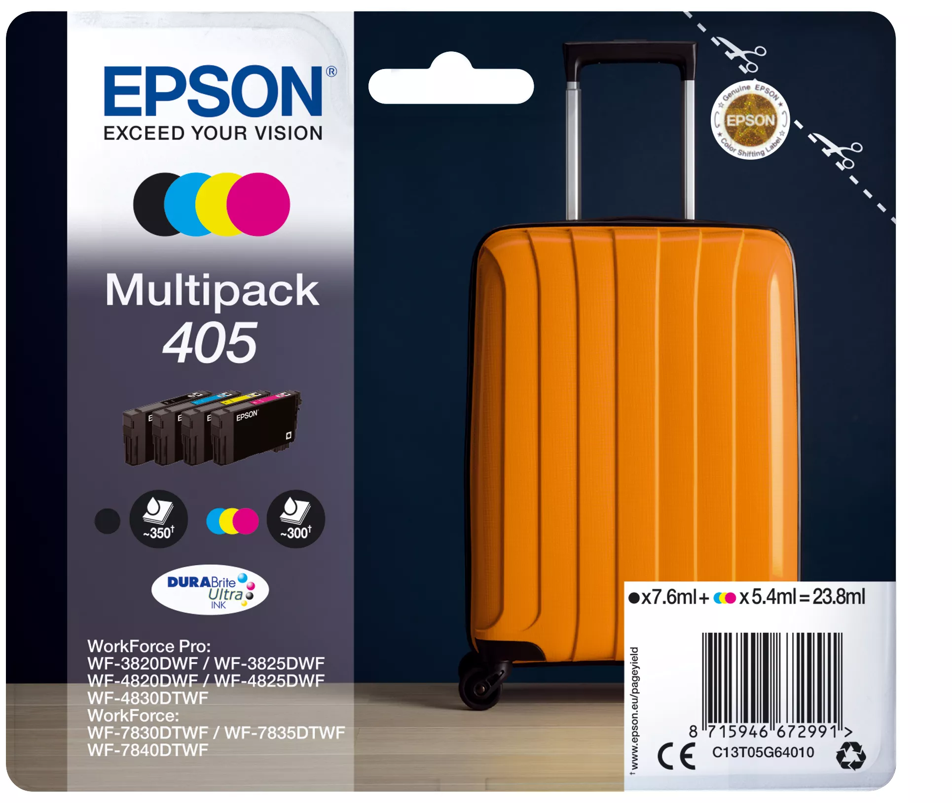 Achat Cartouches d'encre EPSON Multipack 4-colours 405 DURABrite Ultra Ink