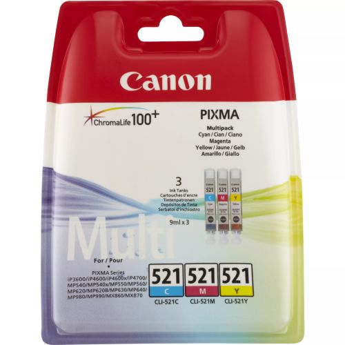 Vente CANON 1LB CLI-521 C/M/Y ink cartridge cyan au meilleur prix