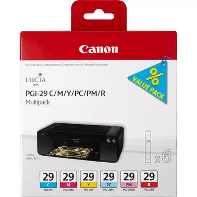 Multipack de 6 cartouches d'encre PGI-29 C/M/Y/PC/PM/R - Canon - Cartouches d'encre - visuel 1