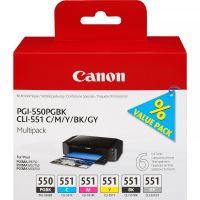 Achat Canon Multipack de 6 cartouches d'encre PGI-550/CLI-551 PGBK/C/M/Y/BK/GY sur hello RSE