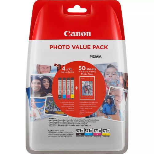 Achat Cartouches d'encre Canon Cartouche d'encre CLI-571XL BK/C/M/Y à haut rendement + Pack économique de papiers photo