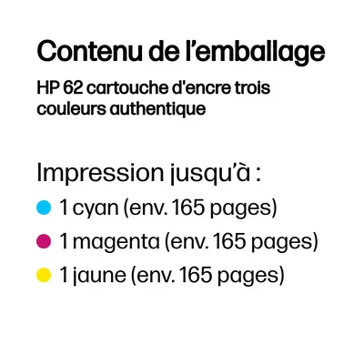 HP 62 cartouche d'encre trois couleurs authentique - Cartouches d'encre - visuel 3