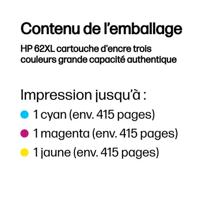 62XL cartouche d'encre trois couleurs grande capacité authentique - HP - Cartouches d'encre - visuel 2