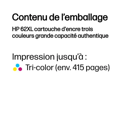 62XL cartouche d'encre trois couleurs grande capacité authentique - HP - Toner - visuel 3