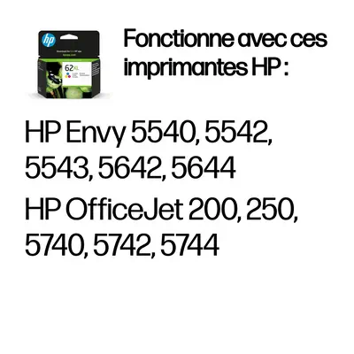 62XL cartouche d'encre trois couleurs grande capacité authentique - HP - Toner - visuel 2