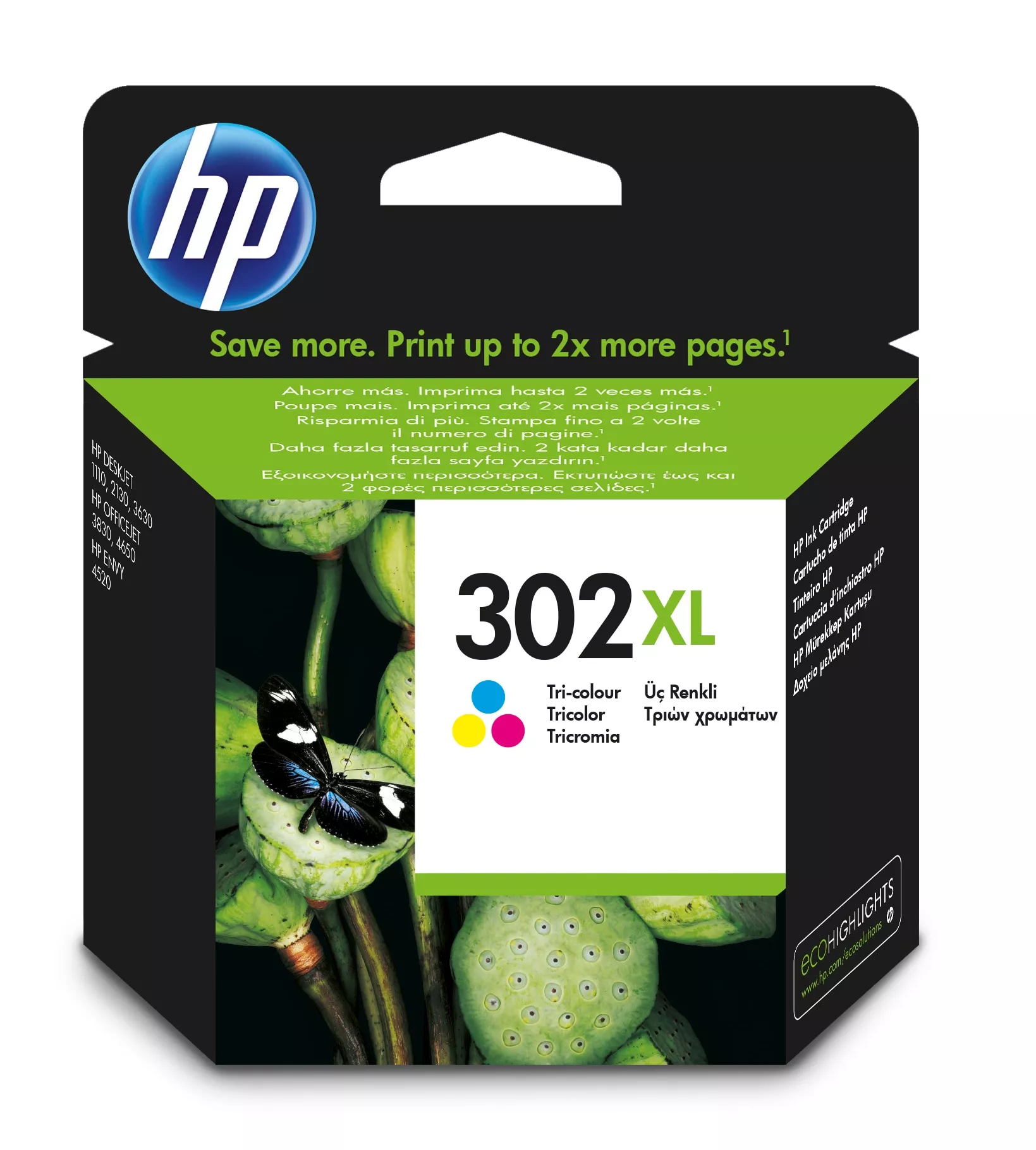 Revendeur officiel HP 302XL original Tri-color Ink cartridge F6U67AE 301 Blister