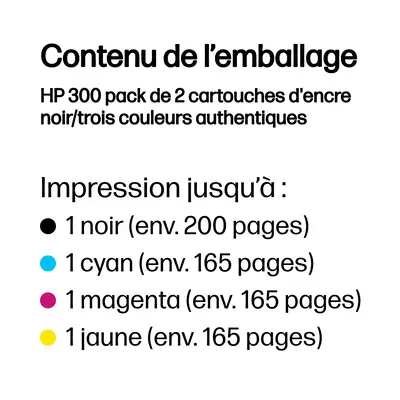 300 pack de 2 cartouches d'encre noir/trois couleurs authentiques - HP - Cartouches d'encre - visuel 3