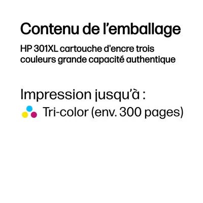 301XL cartouche d'encre trois couleurs grande capacité authentique - HP - Toner - visuel 2