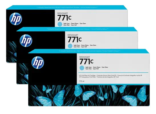 771C pack de 3 cartouches d'encre DesignJet cyan clair, 775 ml - HP - Autres consommables - visuel 1