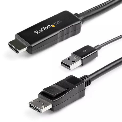 Revendeur officiel StarTech.com Câble Adaptateur HDMI vers DisplayPort de 2m - 4K 30Hz - M/M - Câble Convertisseur Actif HDMI 1.4 vers DP 1.2 avec Audio - Alimenté par USB - Mac & Windows - Laptop HDMI vers Écran DP