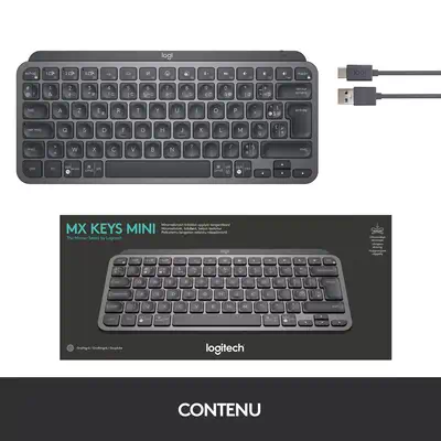 Logitech MX Keys Mini clavier Bluetooth sans fil rétroéclairé gris pâle  disposition italienne