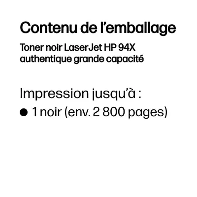 Toner noir LaserJet HP 94X authentique grande capacité - visuel 2