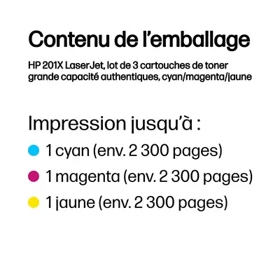 201X LaserJet, lot de 3 cartouches de toner grande capacité authentiques, cyan/magenta/jaune - HP - Toner - visuel 4