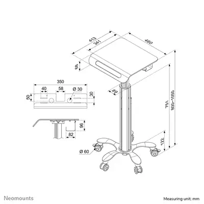 Neomounts MED-M050 Station de travail mobile médicale 10-18" - ressort à gaz - Accessoire Vidéoprojecteur - visuel 5