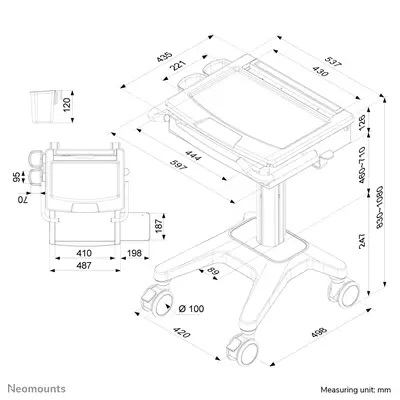 Neomounts MED-M200 Station de travail mobile médicale 10-17" - ressort à gaz - verrouillable - Accessoire Vidéoprojecteur - visuel 8