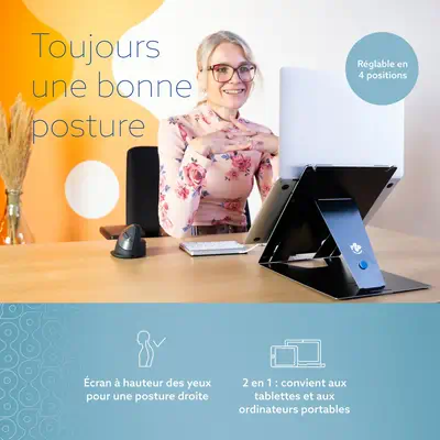 Support pour tablette et ordinateur portable R-Go Riser Duo, adapté pour écran de 10 à 22 pouces, no - R-Go Tools - Autre Accessoire pour portable - visuel 10