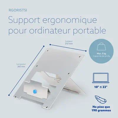 Support pour ordinateur portable R-Go Riser Flexible, pliable et réglable, ergonomique, aluminium Hy - R-Go Tools - Autre Accessoire pour portable - visuel 10