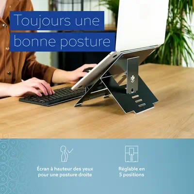 Support pour ordinateur portable R-Go Riser, pliable, ergonomique et réglable, aluminium Hylite, noi - R-Go Tools - Autre Accessoire pour portable - visuel 8