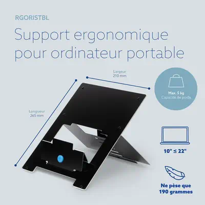 Support pour ordinateur portable R-Go Riser, pliable, ergonomique et réglable, aluminium Hylite, noi - R-Go Tools - Autre Accessoire pour portable - visuel 10