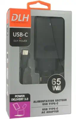 ALIMENTATION SECTEUR USB-C 65W POWER DELIVERY POUR ORDINATEURS PORTABLES - DLH - Chargeur et alimentation - visuel 2