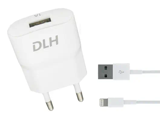 CHARGEUR SECTEUR USB 5W AVEC CABLE APPLE LIGHTNING POUR IPHONE - DLH - Batterie - visuel 1