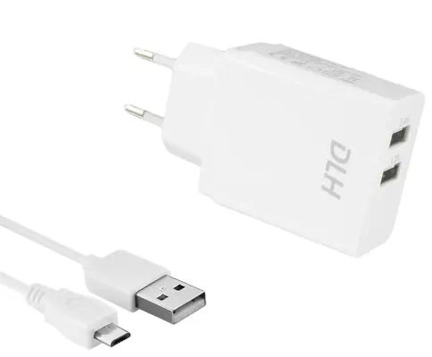 CHARGEUR SECTEUR 2 PORTS USB 12W AVEC CABLE MICRO USB - DLH - Batterie - visuel 1