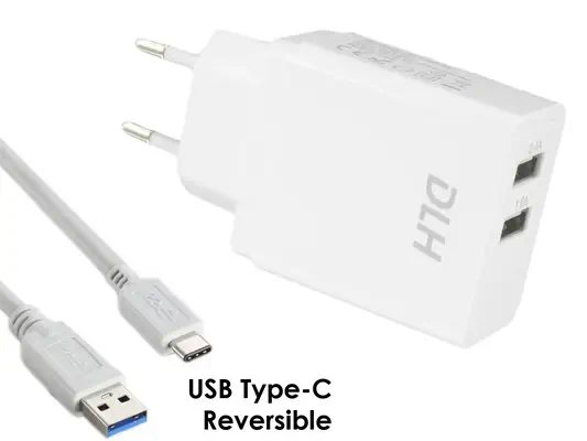 DLH CHARGEUR SECTEUR 2 PORTS USB 12W AVEC CABLE USB-C - Batterie - visuel 1