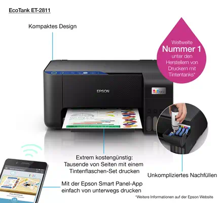 Epson EcoTank ET-2811 Jet d'encre A4 5760 x 1440 DPI 33 ppm Wifi - Multifonctions Jet d'encre - visuel 6