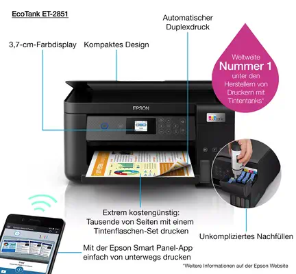 Epson EcoTank ET-2851 Jet d'encre A4 5760 x 1440 DPI 33 ppm Wifi - Multifonctions Jet d'encre - visuel 9