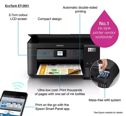 Epson EcoTank ET-2851 Jet d'encre A4 5760 x 1440 DPI 33 ppm Wifi - Multifonctions Jet d'encre - visuel 10