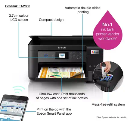 Epson EcoTank ET-2850 Jet d'encre A4 5760 x 1440 DPI 33 ppm Wifi - Autre Imprimante - visuel 9