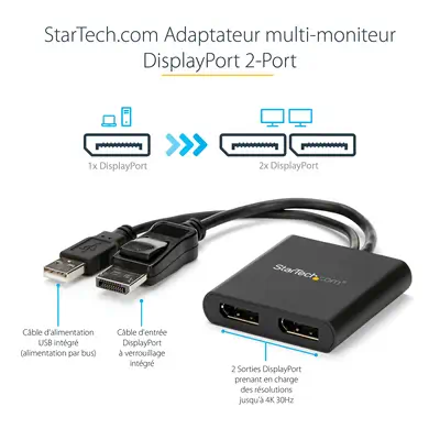 Répartiteur DisplayPort 1.2 à Deux Moniteurs, Adaptateur Multi-Moniteur DisplayPort vers 2x DP, Hub  - StarTech - Switchs et Hubs - visuel 10