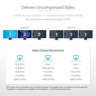 StarTech Répartiteur DisplayPort 1.4 à 3 ports, Adaptateur - Câbles d'alimentation - visuel 10