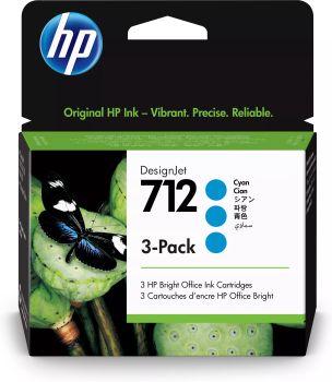 Achat HP 712 3-Pack 29-ml Cyan DesignJet Ink Cartridge au meilleur prix