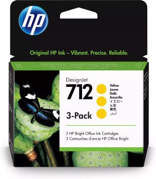 Revendeur officiel HP 712 3-Pack 29-ml Yellow DesignJet Ink Cartridge