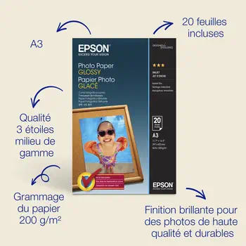 Papier photo A3 brillant Epson 200 g/m2, 20 feuilles achat responsable