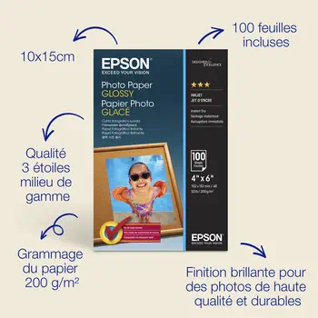 Meilleur prix Papier photo brillant Epson (100 x 150 mm), 200 g/m2, 100 feuilles